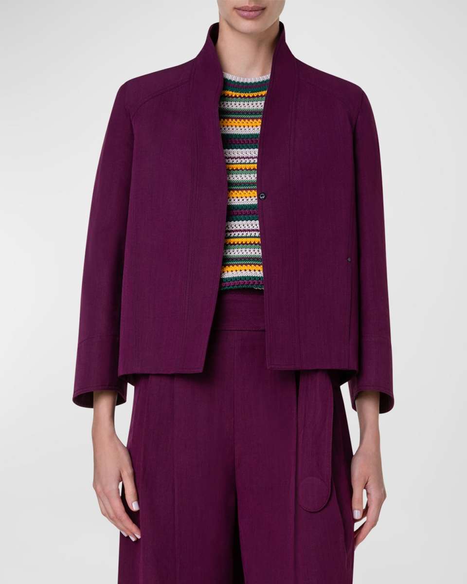 Shawl-Collar Boxy Linen-Blend Jacket